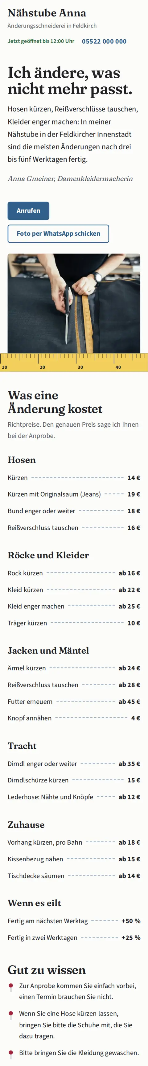 Vorschau der Beispielseite Nähstube Anna am Handy